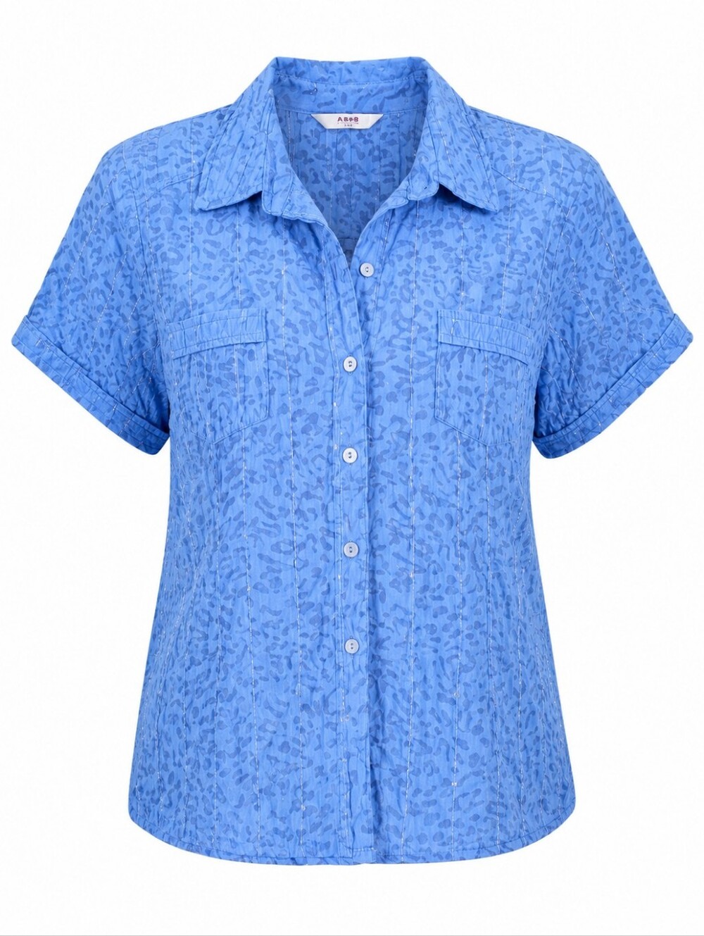 Alia Petite Blue Short Sleeve Sequin Animal Print Button Down Women's Shirt L